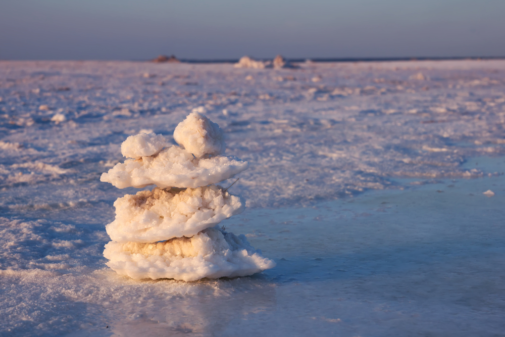 Stack of salt clumps on the salt plain in Oklahoma.