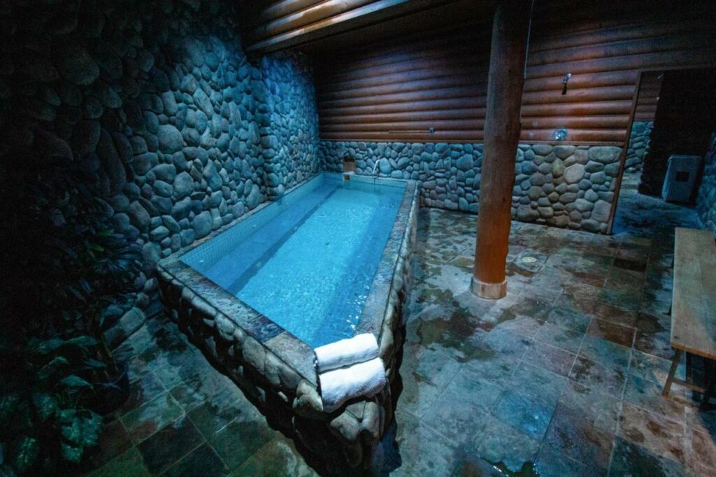 Indoor hot springs pool at the Lodge at Lolo Hot Springs.