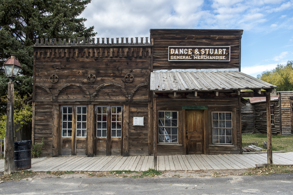 Old, wooden general store in Virginia City, Montana.