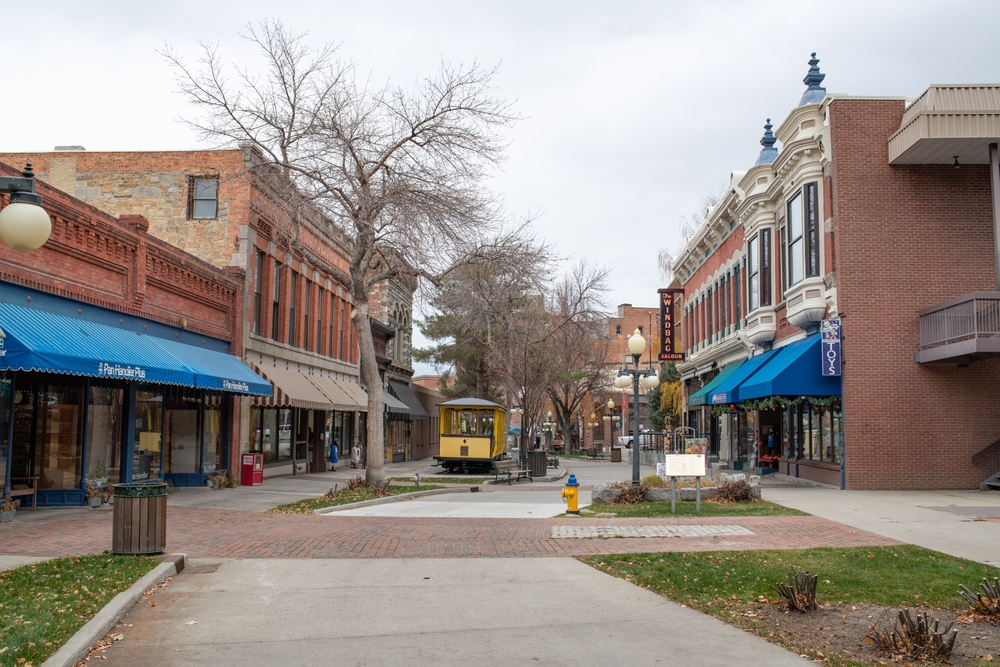 The shops and restaurants of downtown Helena, Montana.