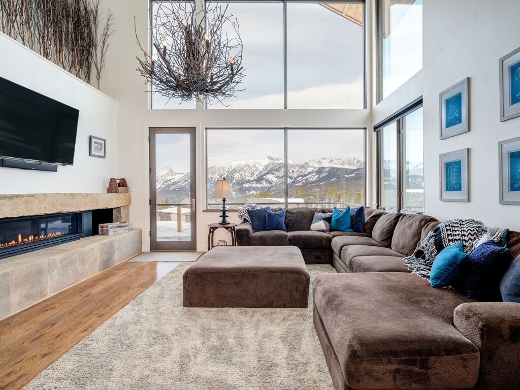 snow-capped mountain views from the living room