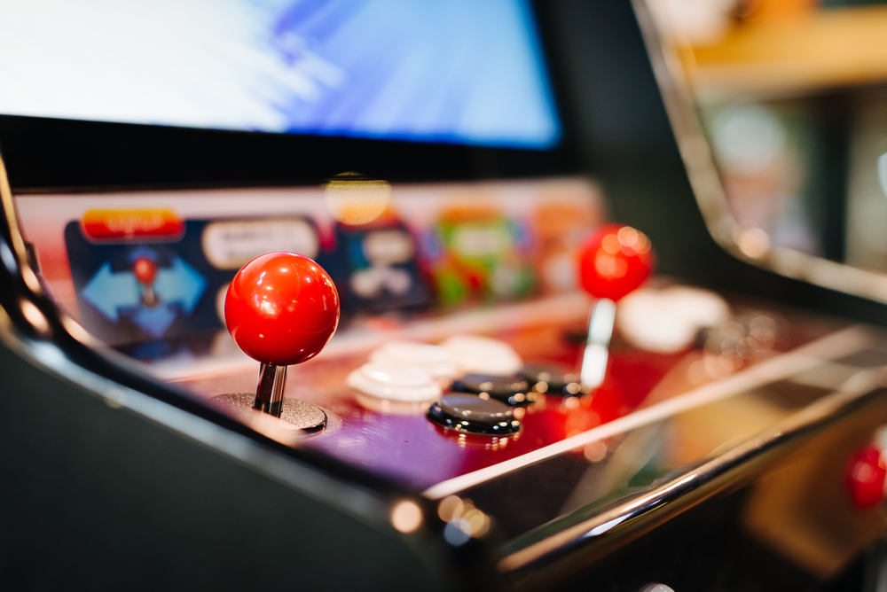Close-up photo of arcade console.