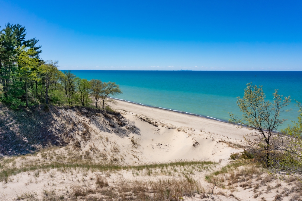 View from sand dunes of Lake Michigan.