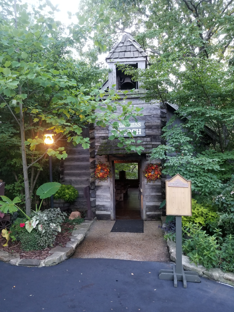 Wooden, rustic church in Silver Dollar City, one of the top attractions in Missouri.