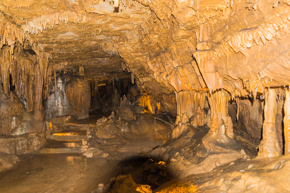 Marengo Cave National Landmark in Marengo. The picture shows inside the cavern. 