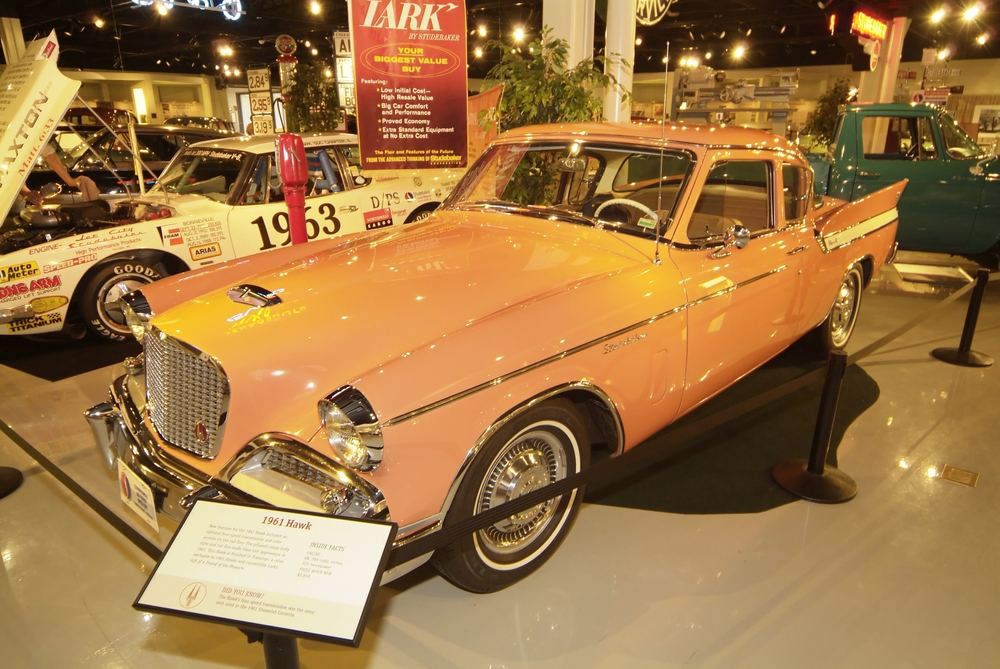 A vintage Studebaker Hawk automobile on display at the Studebaker Museum at South Bend, Indiana