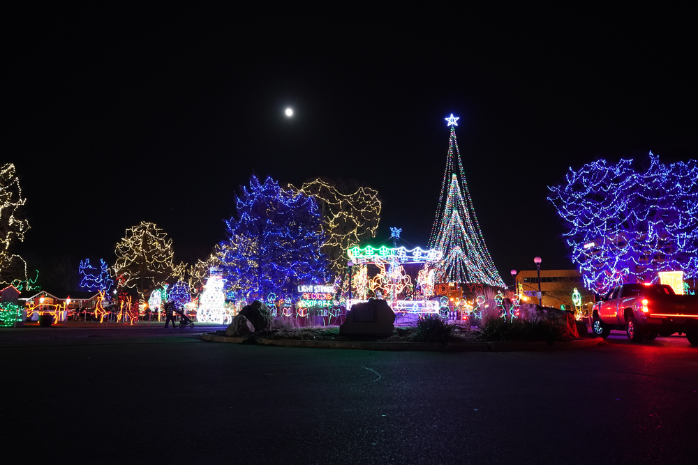 Christmas lights dressed up the riverside park for the holidays.