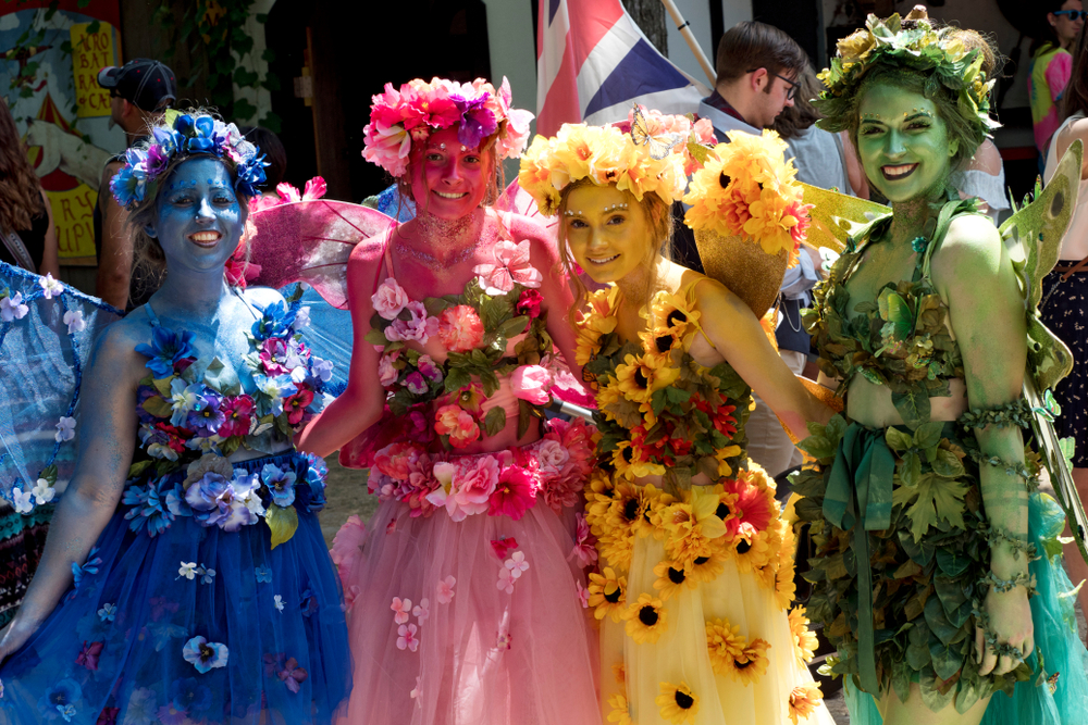 Colorful beautiful girls dressed as fairies at the annual Bristol Renaissance Faire one of the events in Wisconsin