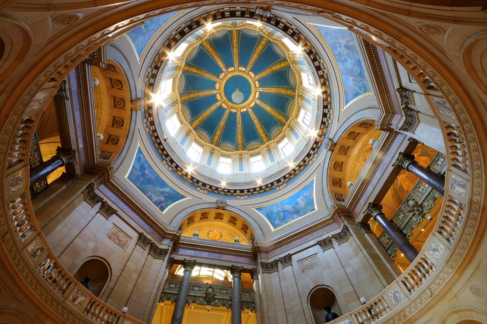 Inside the ornately decorated dome of the St. Paul Capitol Building