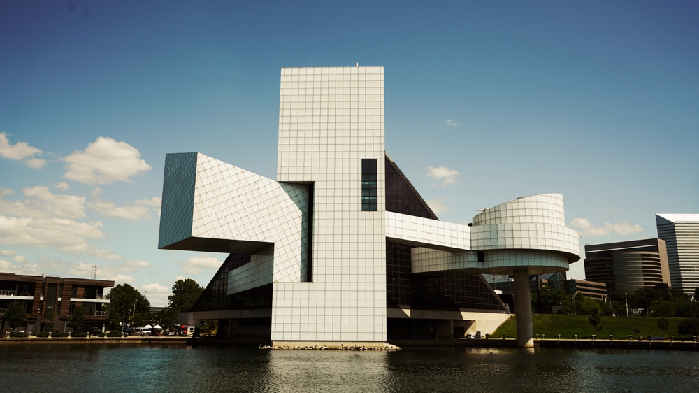 The exterior of the Rock & Roll Hall of Fame on a sunny day one of the best attractions in Ohio