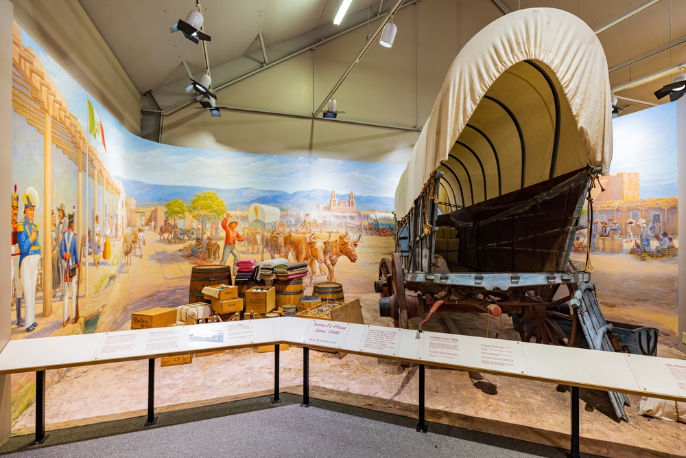 Exhibit featuring a covered wagon at the National Frontier Trails Museum, one of the best things to do in Independence, MO.