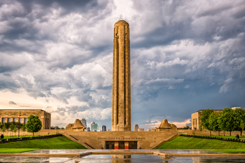 Dark clouds over the National World War I Museum and Liberty Memorial Tower.
