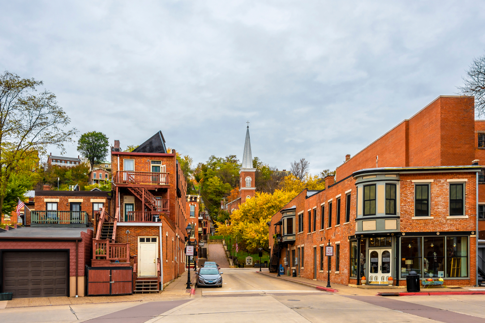 A view of a street in downtown Galena on a cloudy fall day