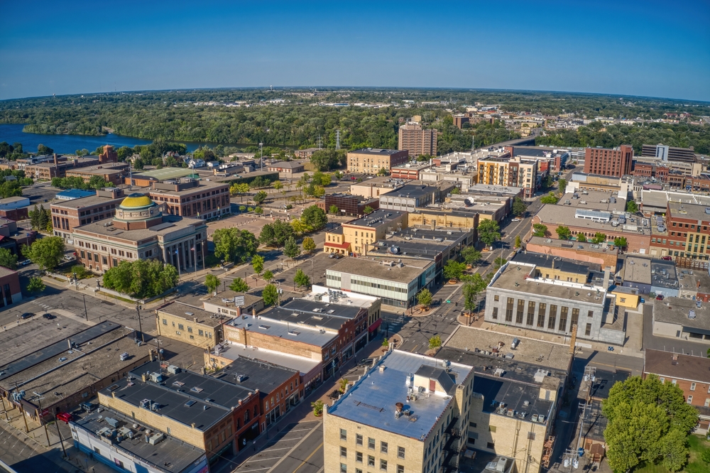 Aerial view of downtown St. Cloud, Minnesota.