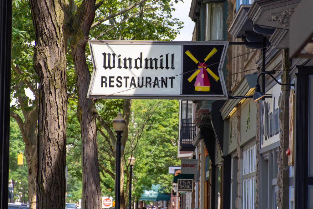 Sign for the Windmill Restaurant in downtown Holland, MI.