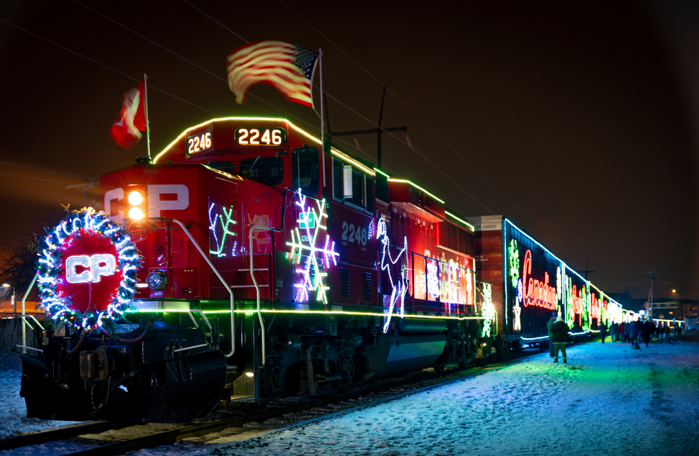 CP train decorated with Christmas decorations