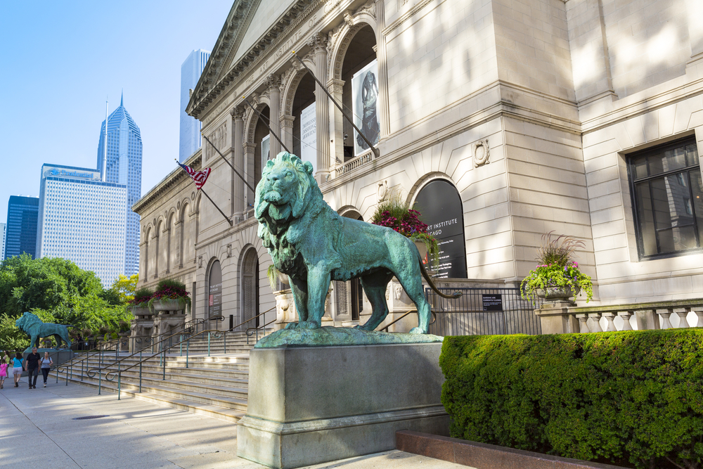 One of the lion statues outside of the Art Institute of Chicago.