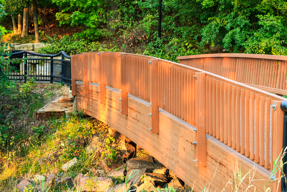 A wooden bridge along the Wisconsin Dells Riverwalk.