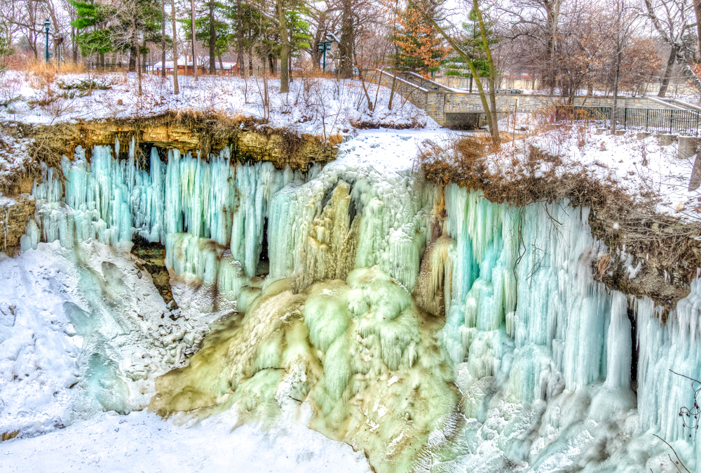 frozen waterfall winter in minnesota
