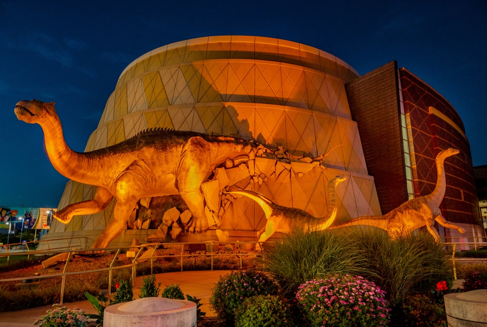  A view of the Children's Museum's dome and dinosaurs. One of the vacations in the midwest for families. 