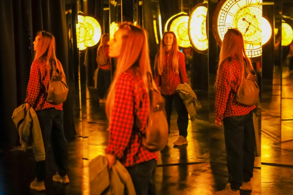 woman in a mirror maze