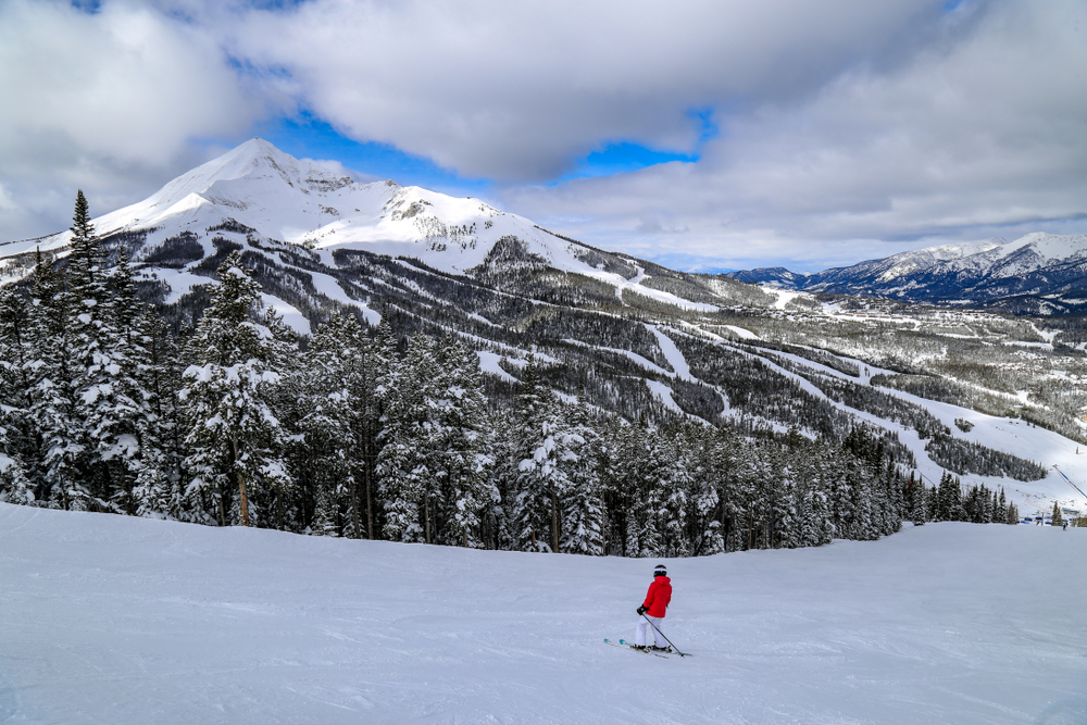 downhill skiing on a snow mountain