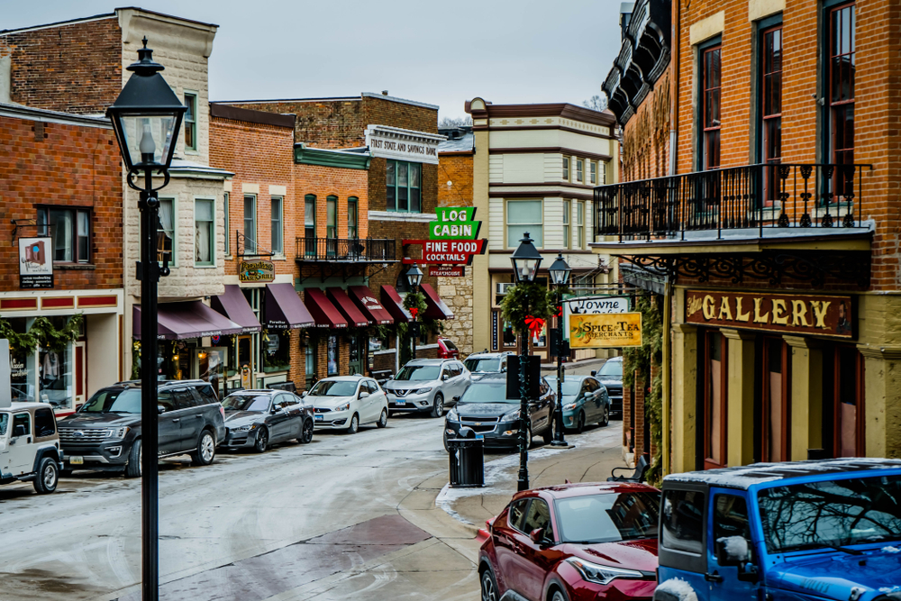 Downtown of Galena Illinois , with Christmas
