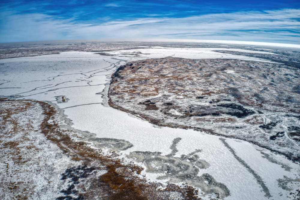 Aerial View of Nebraska Sandhills in Winter