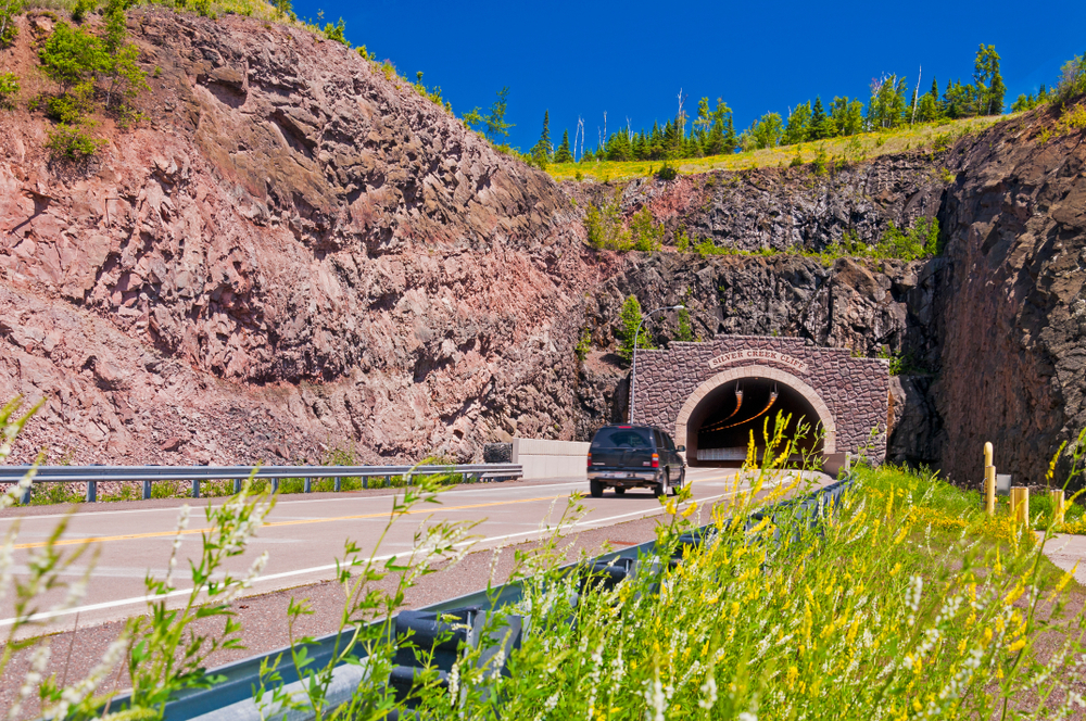 Silver Creek Cliff on Highway 61 on the Minnesota North Shore Scenic Drive.