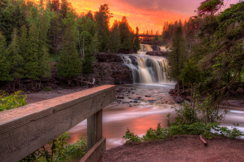 waterfall during sunset
