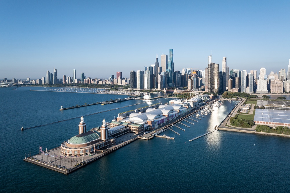aerial view of the pier and ocean side with skyscrapers in the backdrop best neighborhoods in chicago