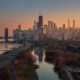 view of a city with skyscrapers during sunset colors best neighborhoods in chicago